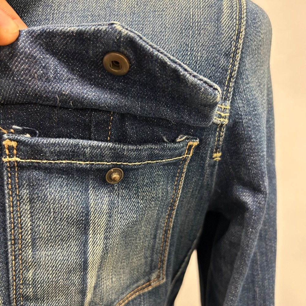 Vintage USA made 7 For All Mankind Denim Trucker Jacket Medium Wash Cinch - Picture 6 of 12